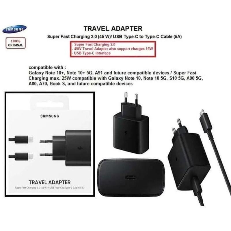 Travel Charger Samsung Type C to Type C 45W PD QC 3.0 Super Fast Charging Samsung Travel Charger 100% Original