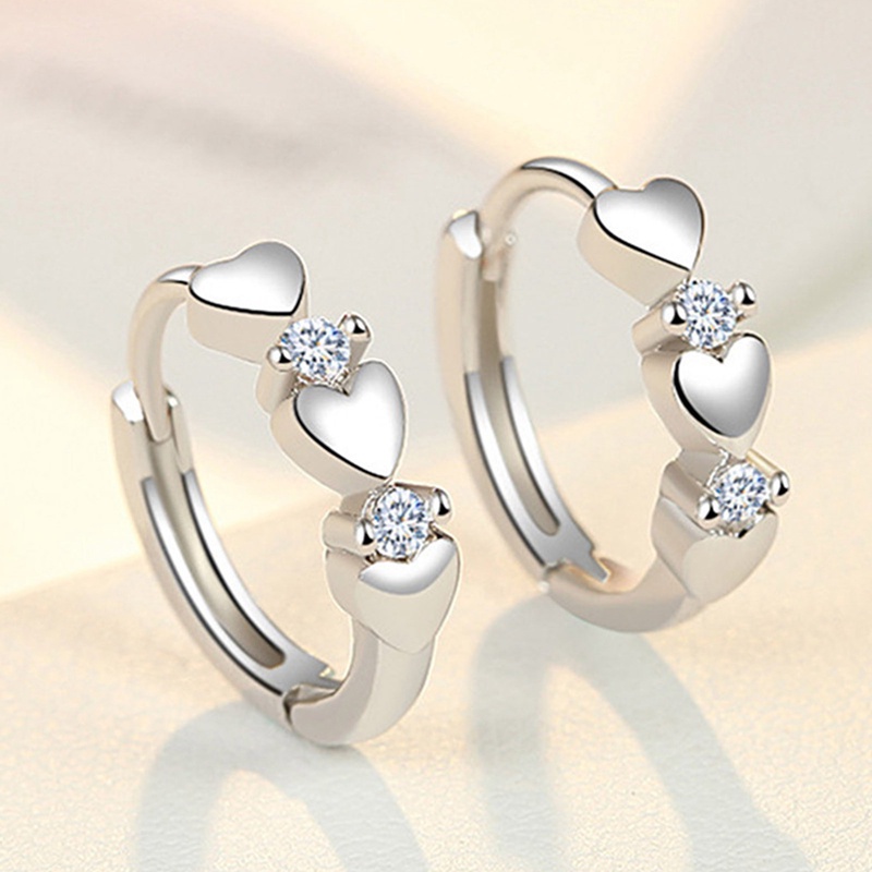 Cinta Hati Cubic Zirconia Sleeper Kecil Sterling Silver Anting Hoop Untuk Gadis Remaja Wanita Tembaga Kecil Lucu Tulang Rawan Huggies Earrings