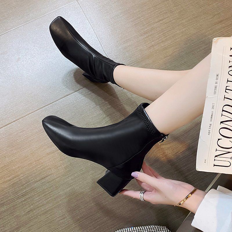 Terbaru Mewah Musim Panas Formal Kerja Korea Cantik Kulit Asli Sepatu Boots Wanita Cewek Resleting Tinggi Hak Empuk Kekinian 233