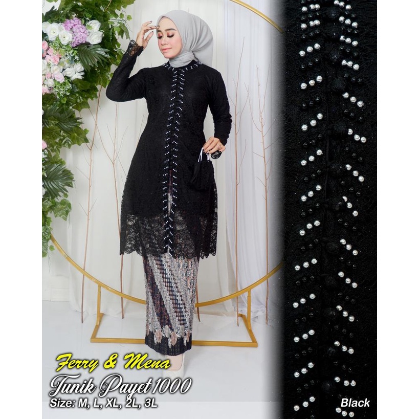 Kebaya tunik payet bordir mutiara | Kebaya modern | Kebaya brokat jumbo | Baju outfit pesta kekinian wisuda dan pernikahan Size M L XL XXL