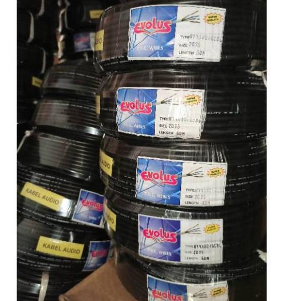 Stok Terbatas KABEL Listrik isi 2  SERABUT 2X075 EVOLUS 50y/kabel listrik/kabel audio warna Hitam da