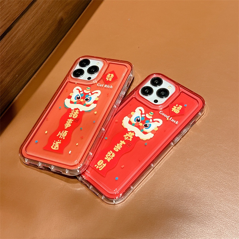 IPHONE 2023tahun Baru Cina Menari Singa Merah Casing Ponsel Cover Untuk Iphone7 8 PLUS X XR XS 11 12 13 14 PRO MAX SE 2020 TPU Pelindung