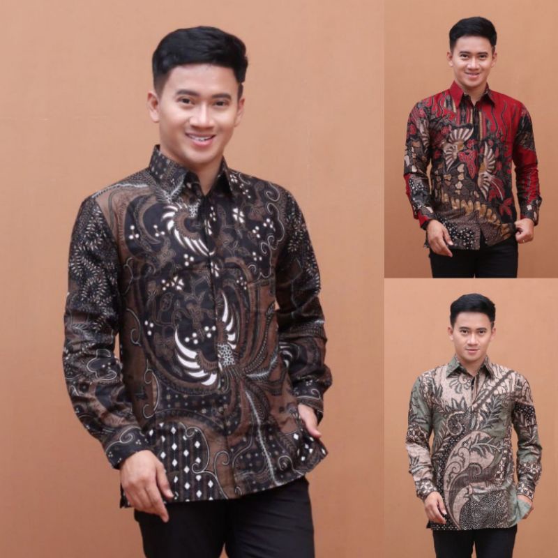 Batik Pria Lengan Panjang BATIK PEKALONGAN HITS HRB026 motif KERATONAN kode 002 SIZE M L XL XXL