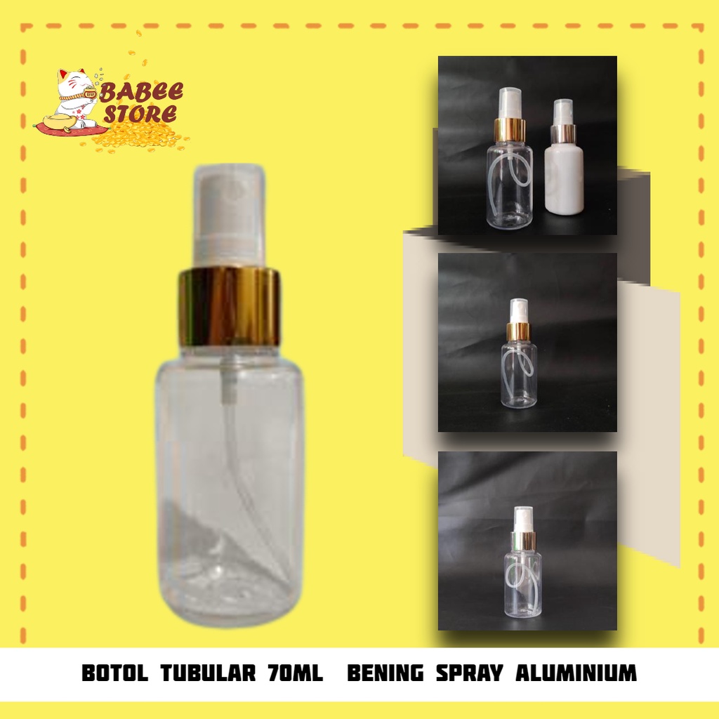 BOTOL SPRAY GOLD SILVER 70ML BENING TUBULAR HALF COVER / BOTOL 70ML TUBULAR CLEAR SPRAY GOLD SILVER