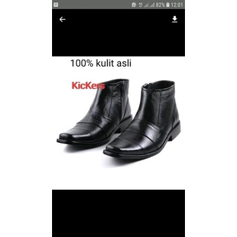 Baru Sepatu Pantofel Pria Kickers Retsleting Tinggi Kulit Sapi Hitam