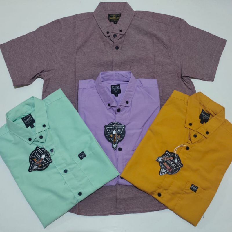 kemeja polos lengan pendek pria dusty ungu