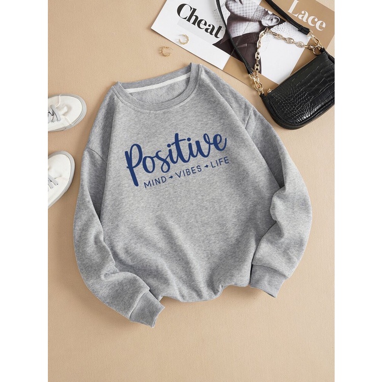 POSITIVE Sweatshirt Basic II Sweater Crewneck Print DTF II Sz M - XL Anak &amp; Dewasa ( Pria &amp; Wanita )