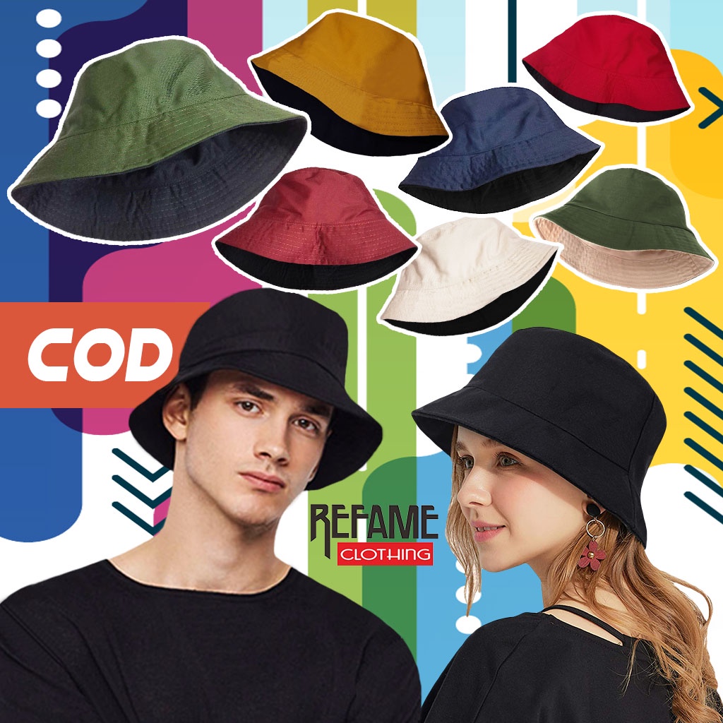 Topi Bucket Korea Hat Premium Polos Bolak Balik Pria Wanita