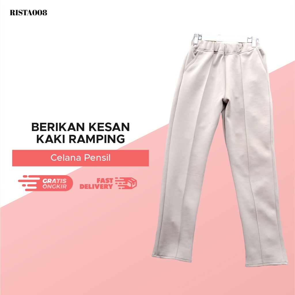 Celana Pensil Basic Pants Celana Kerja Wanita Pinggang Karet Casual Dan Simple Ootd Kekinian