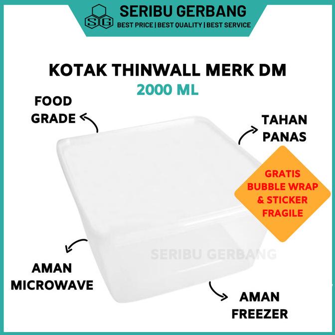TERMURAH KOTAK MAKAN PLASTIK THINWALL MERK DM 2000ML / BOX 2000 ML