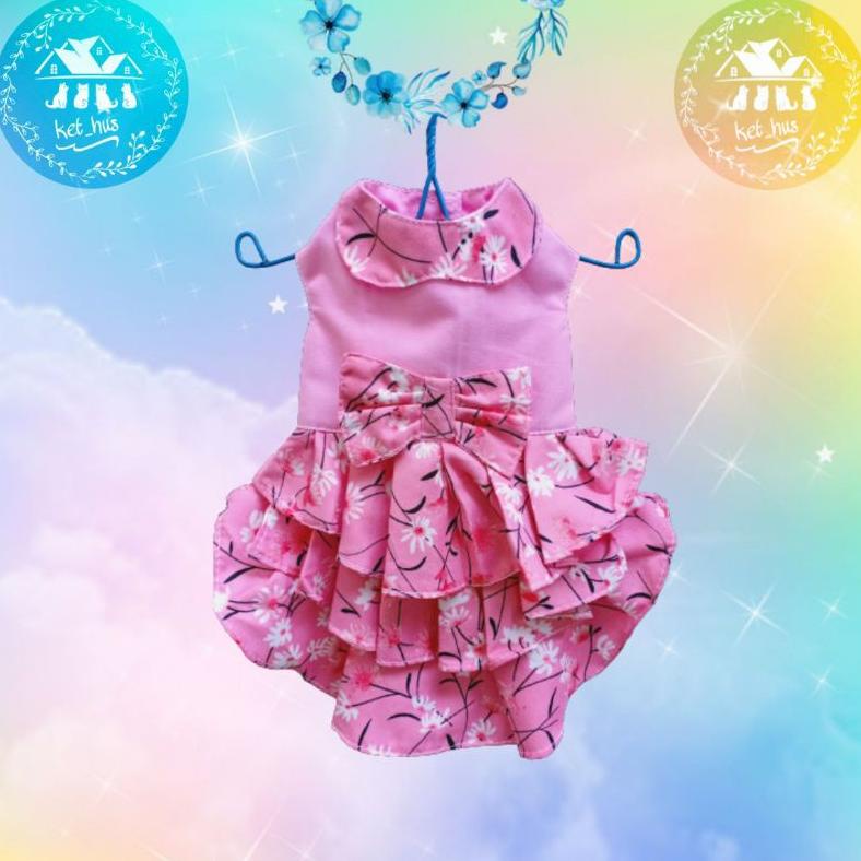 Produk - Baju Kucing Dan Anjing Betina Kecil Dress Mini Pom Angora Persia Motif Bunga Best Seller!!