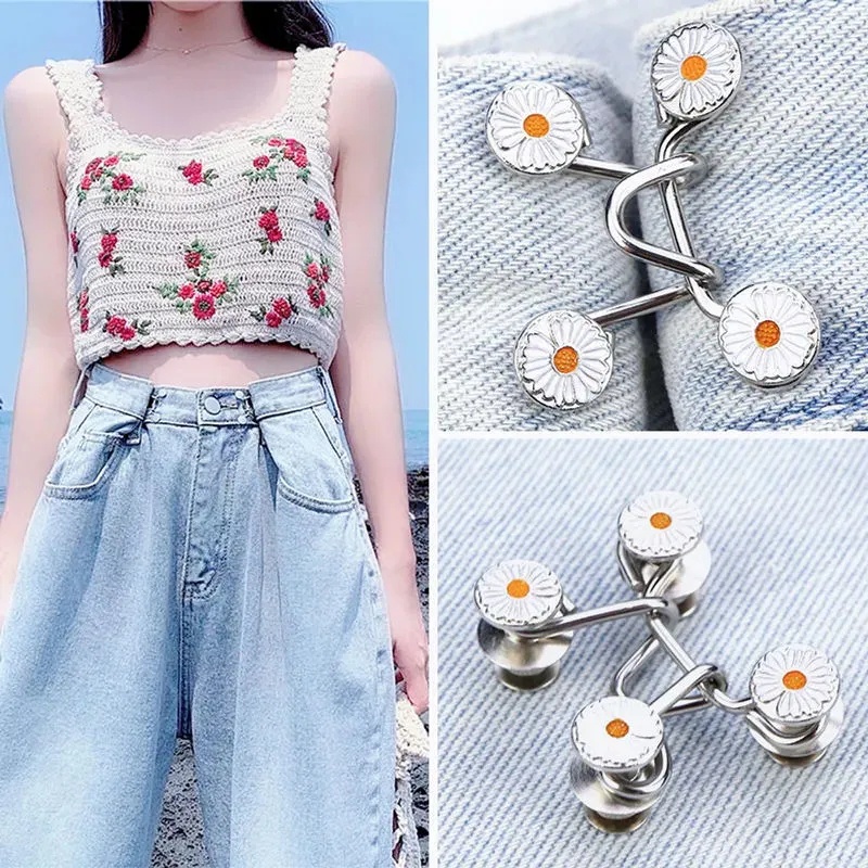 [Harga Grosir] Pola Daisy Pinggang Tak Terlihat Artefak Adjustable Jeans Kancing Jahitan Bebas Pinggang Pakaian Bebas Paku Yang Dapat Dilepas Celana Alat Jahit