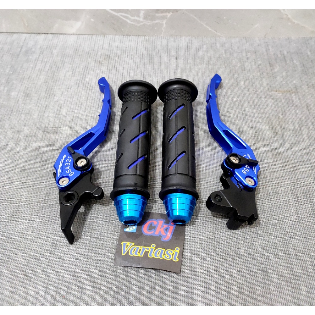 HANDLE REM SATU SET +GRIP SISIK+JALU STANG CNC/MOTOR HONDA BEAT KARBU VARIO LAMA VARIO TECHNO/BIRU