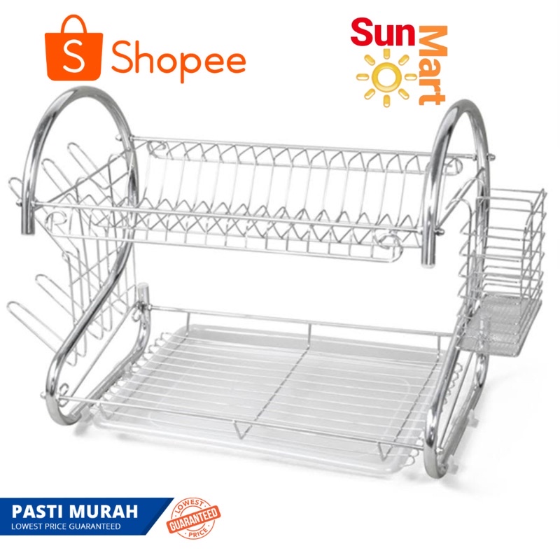 Rak Piring Dishdrainer Pengering Dish Drainer Susun 2 GSF Stainless Steel