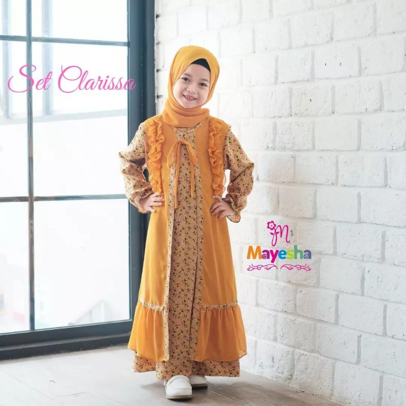 [3-7th] READY STOCK GAMIS ANAK CLARISSA SET GAMIS OUTER PASHMINA 3IN1 3-7 TAHUN MATT SHAKILA MIX CERUTY / BAJU GAMIS LEBARAN ANAK PEREMPUAN PREMIUM CLARISSA SET ORIGINAL BY MAYESHA / GAMIS ANAK + OUTER CERUTY CLARISSA SET 3IN1 BY MAYESHA