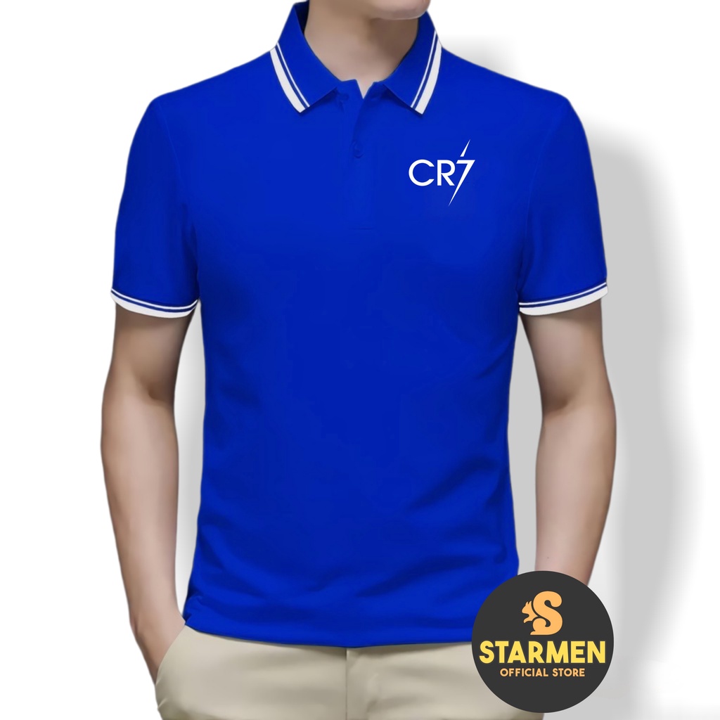 Kaos Polo Shirt Pria Kerah List Putih logo CR7