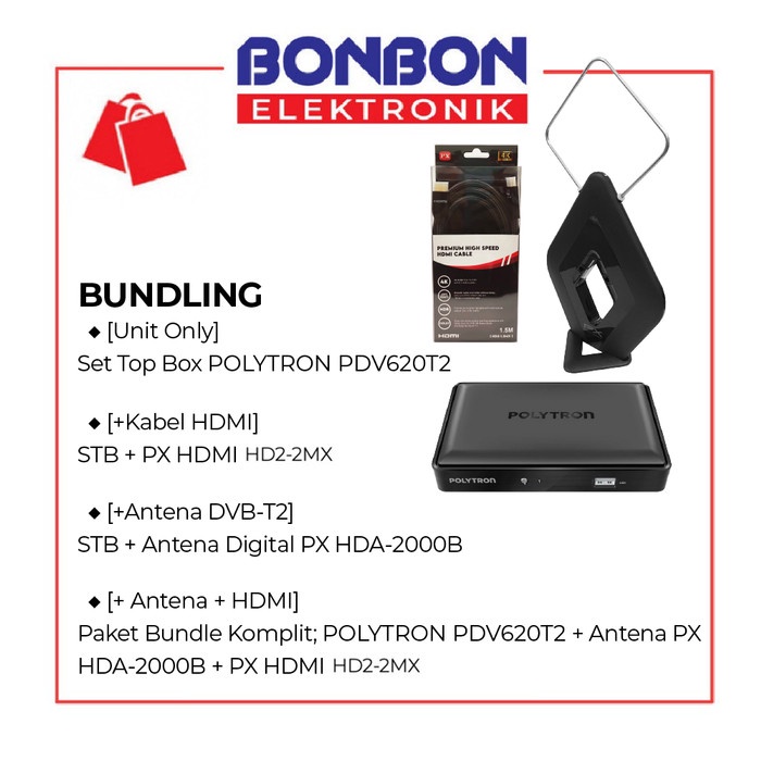 BAYAR DITEMPAT Bundling Polytron Set Top Box PDV-620T2 + Antena Digital PX HDA-2000B /SET TOP BOX TV