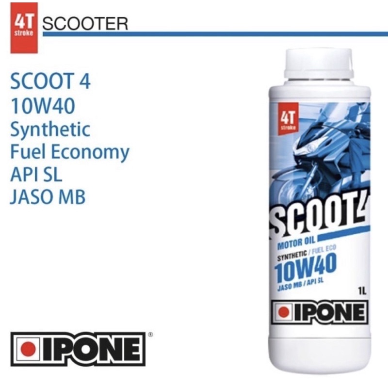OLI MESIN MOTOR MATIC IPONE SCOOT4 10W 40 API SL JASO MB SYNTHETIC 1L