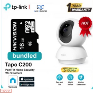 Bundle TP-LINK Tapo C200 Pan / Tilt Home Security Wi-Fi IP Kamera CCTV  + 16gb