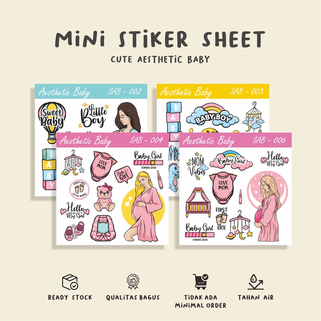 

( 9 pcs )AESTHETIC BABY/sheet stiker label/jurnal scrapbook/murah/waterproff/stiker hp