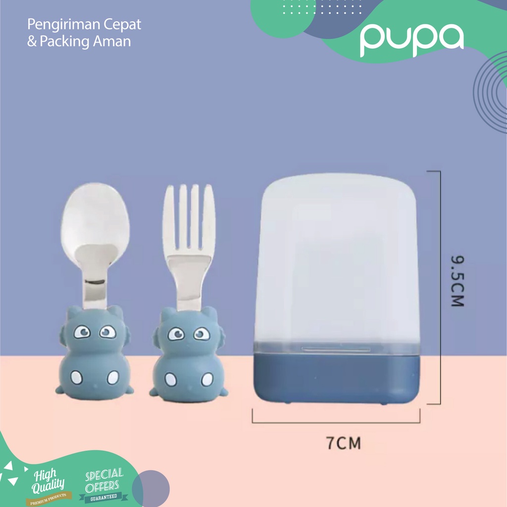 Sendok Alat Makan Anak Bayi Stainless + Kotak / Baby Spoon Fork + Case