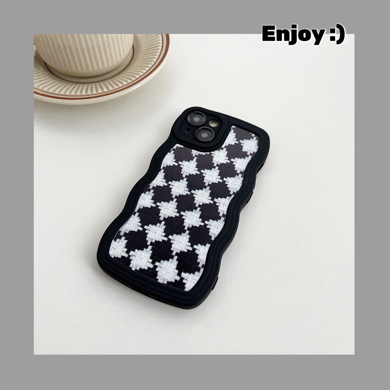 Fabric Pattern Wave Soft Case iP iPhone 6 6S 7 8 14 + Plus SE 2020 X XR XS Max 11 12 13 Pro Max Black Casing Apple