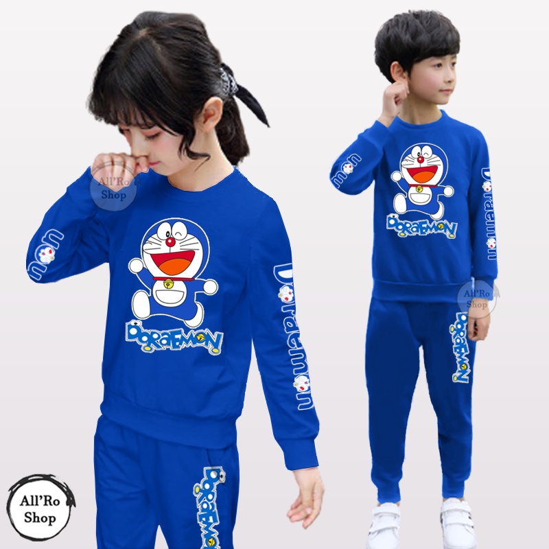 Baju Setelan Anak Cewek Cowok Unisex Remaja Setelan Anak Lengan Panjang Celana Panjang Seragam Olahraga Senam Motif DORAEMON Usia 1 sampai 13 tahun ARS 15