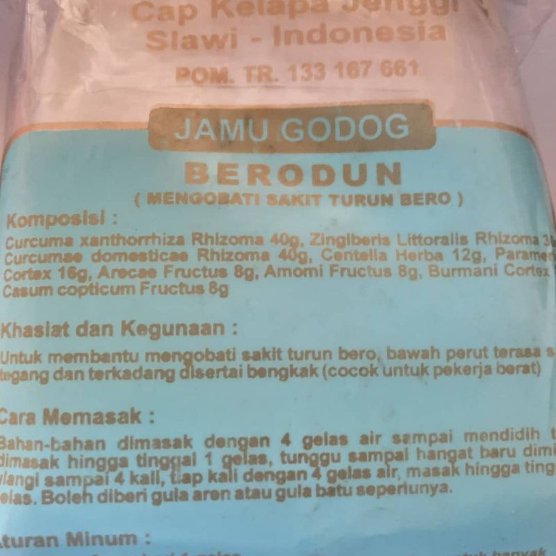 "JAMU GODOG "BERODUN " MENGOBATI SAKIT TURUN BERO"