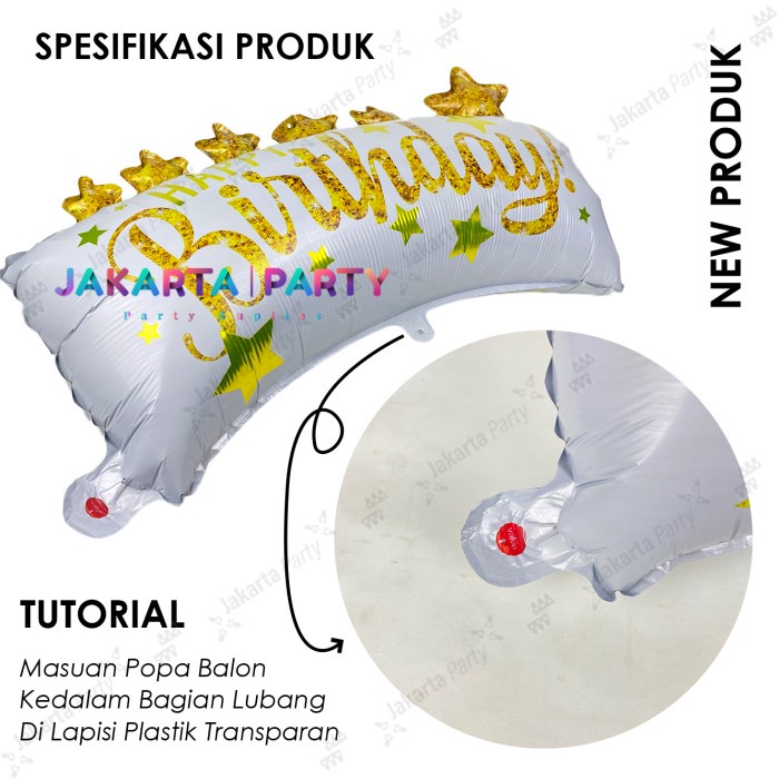 Gradien Selamat Ulang Tahun / Foil Crown HBD Putih Gold Jumbo