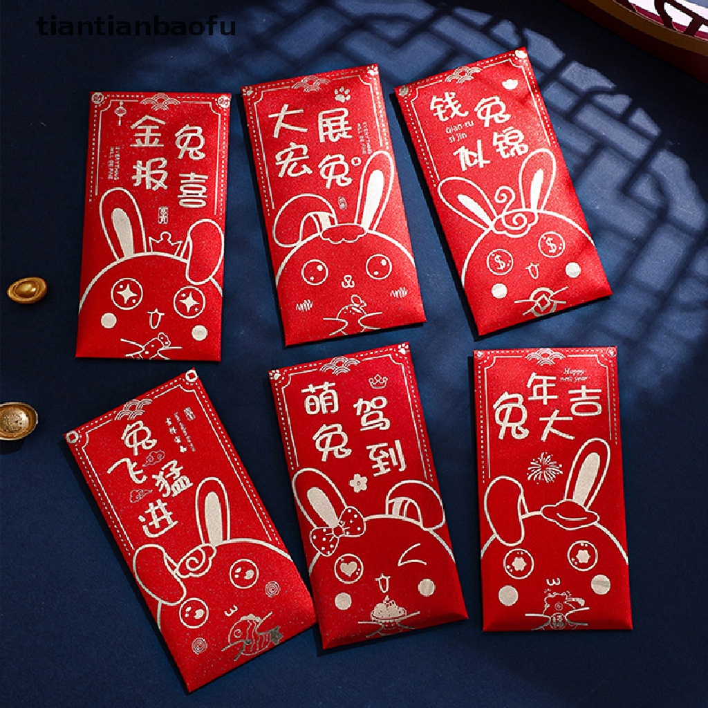 [tiantianbaofu] Chinese Rabbit Year Festival Hongbao Bronzing Amplop Merah Kartun Anak Hadiah Uang Packing Tas Keberuntungan Merah Paket Tas Butik