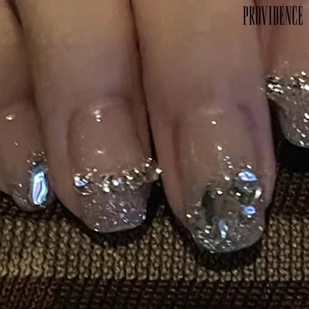 Providence 1set Kuku Buatan Mempesona Efek Visual Penuh Penutup Dilepas DIY Berkilau Rusak Faux Diamond Rantai Tekan Pada Pendek Kuku Palsu Salon Pasokan