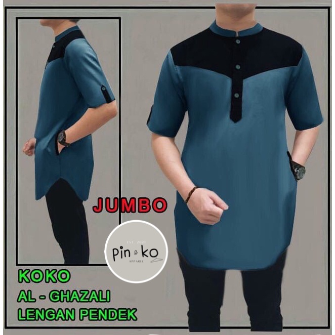 PIK - Koko Kurta Al Ghazali Lengan Pendek JUMBO S, M, L, XL, XXL, 3XL/BAJU KOKO PRIA JUMBO/ FASHION MUSLIM PRIA