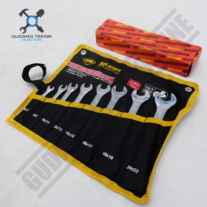 Kunci Pas Chrome 1 SET isi 8 Pcs 6-22 mm BISON / Double Open End Wrench Kunci Pas isi 8Pcs Set 6-22mm BISON