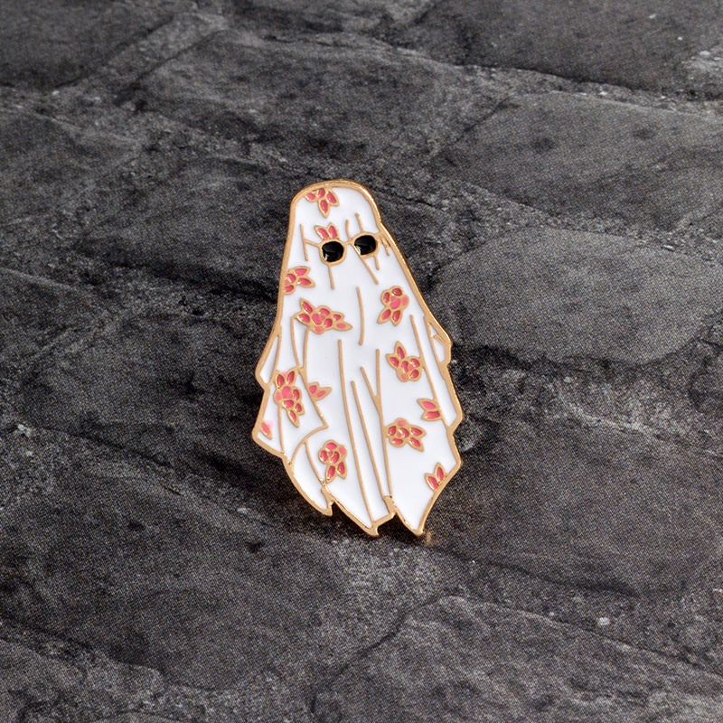Kartun Halloween Enamel Pin Lucu Hantu Bunga Gamis Pin Lencana Bros Hadiah Untuk Pria Wanita