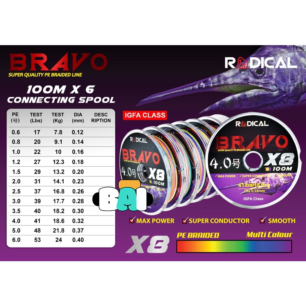 SENAR PANCING RADICAL BRAVO PE X8 100M MULTI TYPE BRAID(PE)