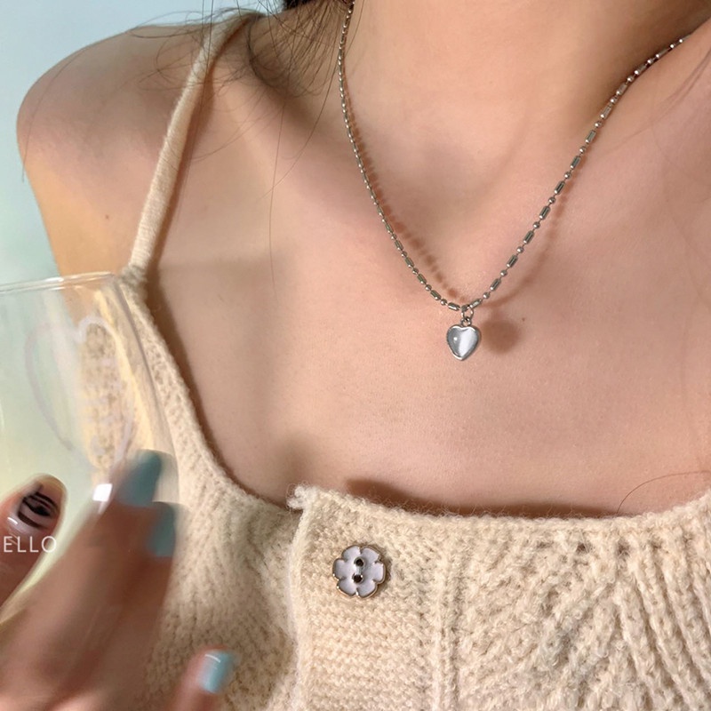 Kalung Liontin Rantai Opal Berbentuk Hati Halus Trendi Untuk Wanita Temperamen Perhiasan Hadiah Pernikahan