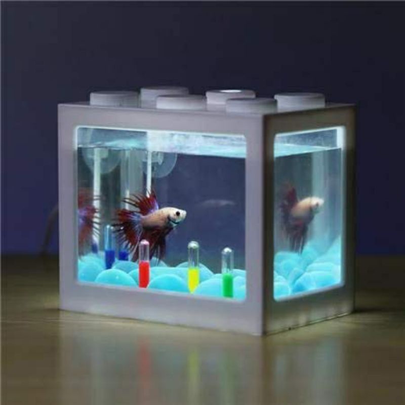 marvelashop(ada lampu led) Akuarium cupang lego akrilik 4 sisi Lampu Led USB aquarium ikan koi ikan mas