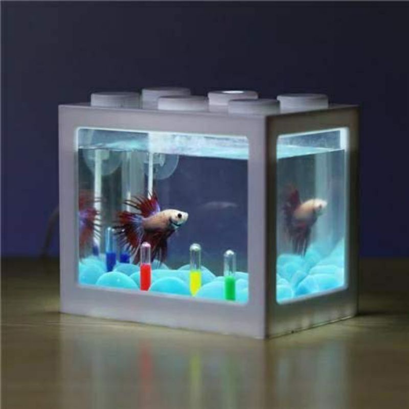 Akuarium cupang lego akrilik 4 sisi Lampu Led USB aquarium ikan koi ikan mas