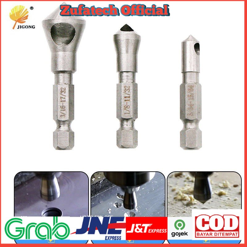 JIGONG Mata Bor Drill Bit Countersink HSS 3 PCS- Silver