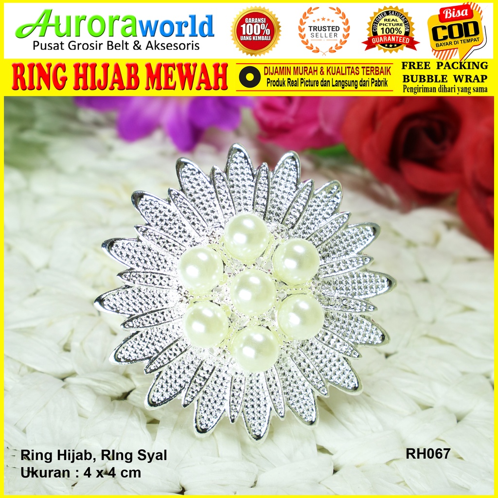 Auroraworld Ring kerudung aksesoris hijab bros ring syal permata Ring Pashmina Berlian mutiara Mewah bros cincin kerudung scarf hiasan jilbab fashion Terbaru 01