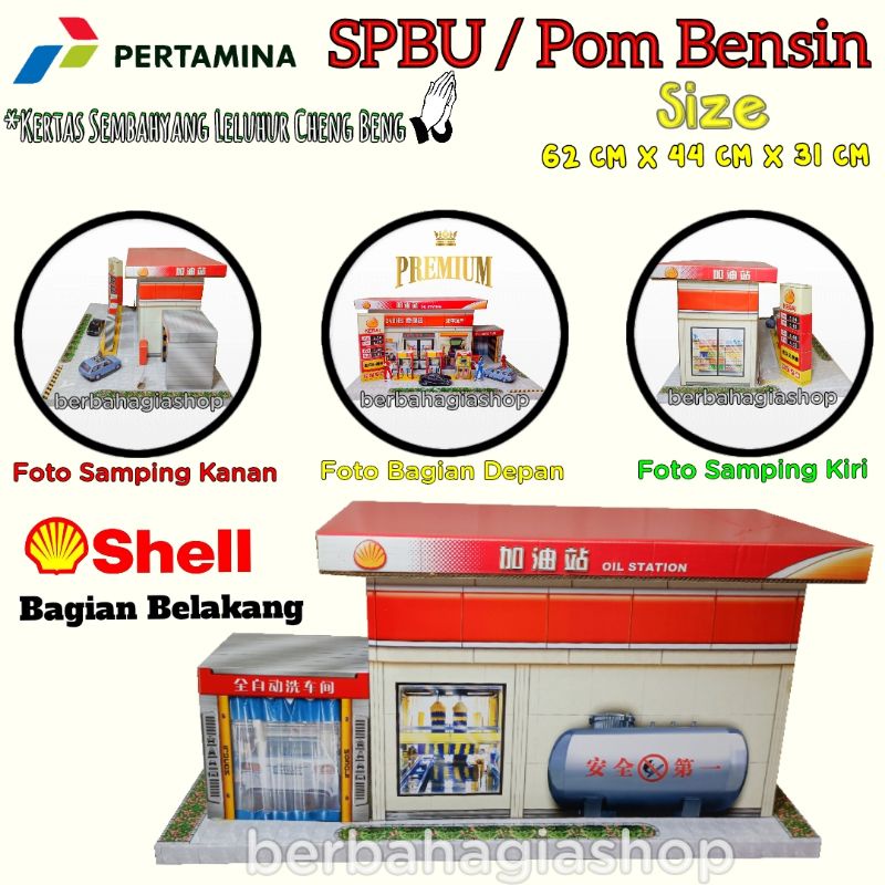 SPBU Pom Bensin Pompa Kilang Minyak Untuk Sembahyang Leluhur Cheng Beng / Kertas Sembayang Cengbeng Ceng Bheng Miniatur Stasiun Pengisian Bahan Bakar Umum