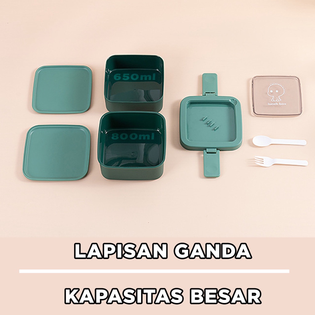 Lunch Box kotak Makan Kotak Bekal 2 in 1 / Kotak Makan Siang / Kotak Makan Anak Dan Dewasa