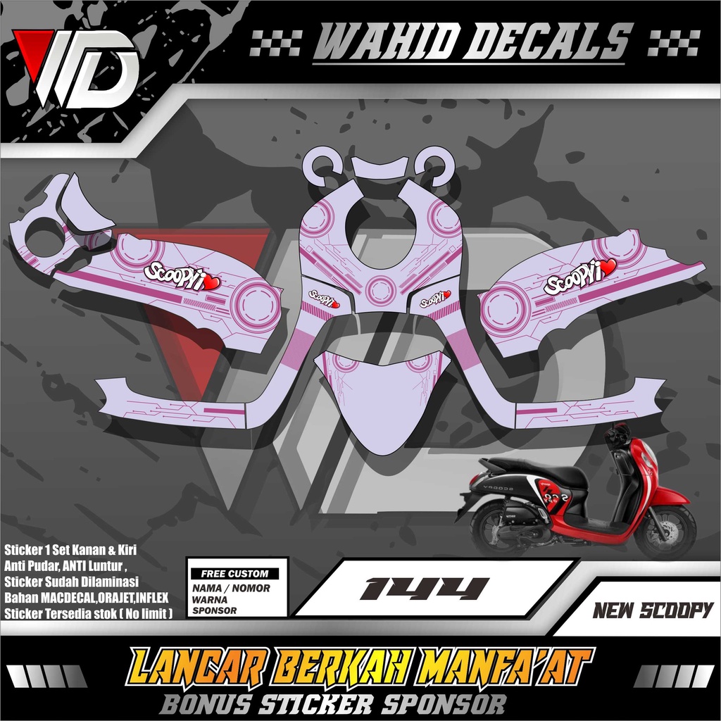 144 Decal stiker sepeda motor honda scoopy 2021 2022 2023 variasi comel terbaru