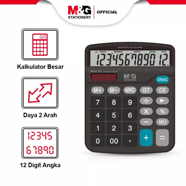 

M&G Best Selling 12 Digits Desktop Calculator, Two Way Power Kalkulator 12 Digit Best Selling