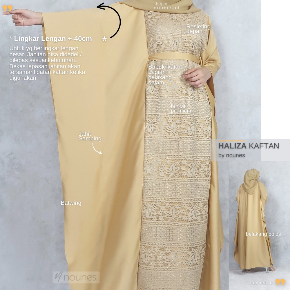 Nounes Haliza Kaftan Batwing Polos Matt Satin Roberto Cavali mix Brukat Premium LD up To 145 PB 130