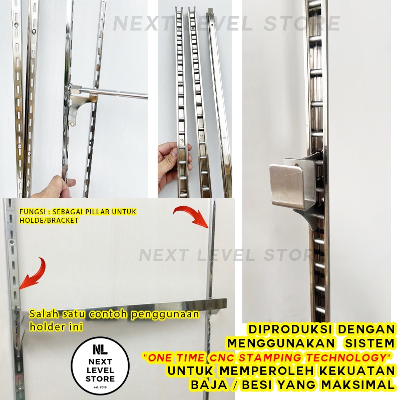 Pillar Double Row Ladder Hook Cantolan Display Bracket - (1meter) - MINIMAL ORDER 4 LONJOR/8 METER