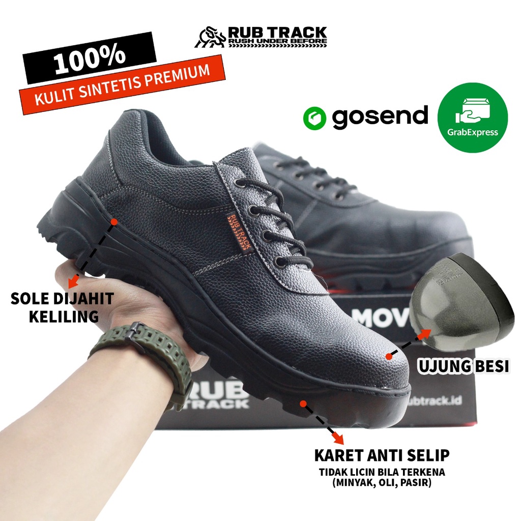 SEPATU SAFETY BOOTS PRIA WANITA SAFETY SLIP ON TALI RUBTRACK LINDU COWOK TOURING TRACKING UJUNG BESI KERJA PROYEK LAPANGAN