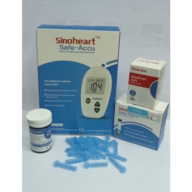 Paket Lengkap Alat Tes Gula Darah Sinocare Sinoheart Safe - Accu