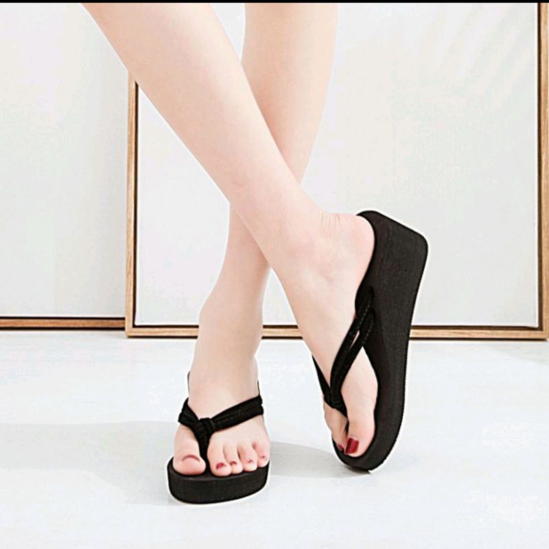 CTS Sandal jepit wedges wanita rajut 2 silang