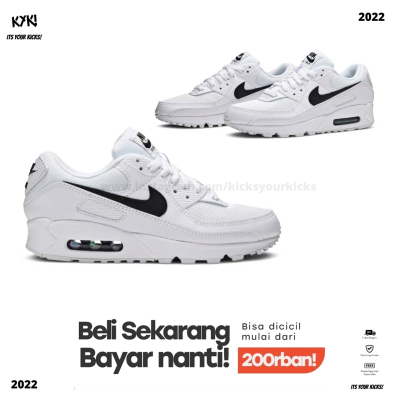 Nike Air Max 90 White Black Sneakers Pria Wanita Sepatu Casual BNIB - 39